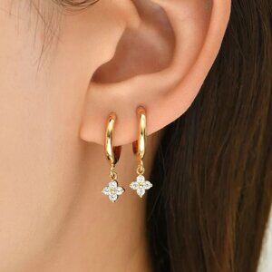 NEW 18k Gold Plated Flora 925 Sterling Silver Dainty Huggies